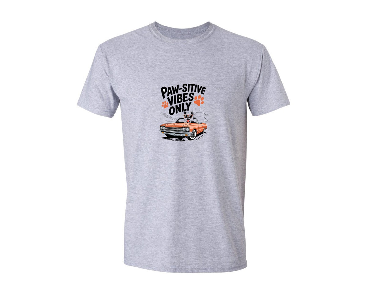 brand:Generic|color:Sports Grey / Athletic Heather|Paw Sitive Vibes Only Dog In Car T Shirt Graphic T-Shirt