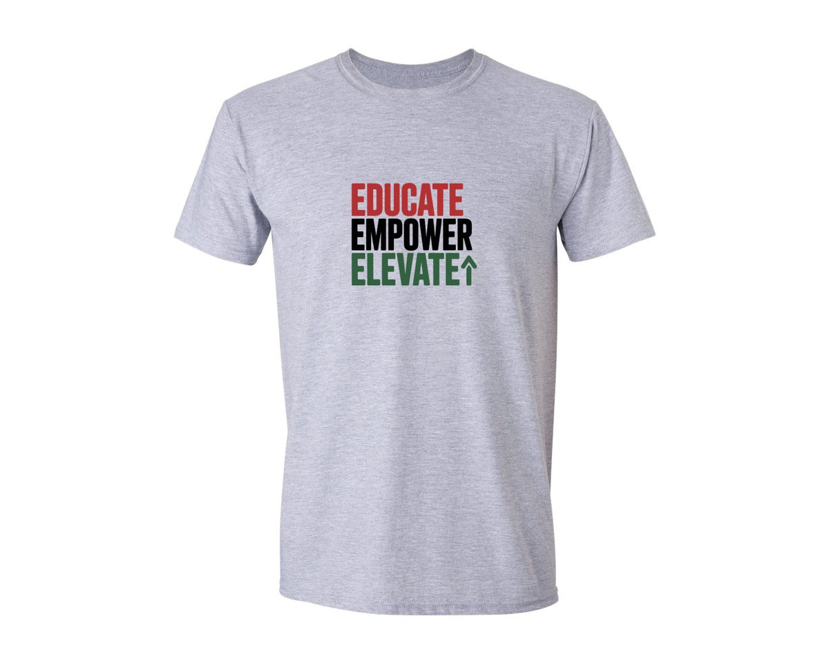 brand:Generic|color:Sports Grey / Athletic Heather|Educate Empower Elevate Black History Graphic T-Shirt