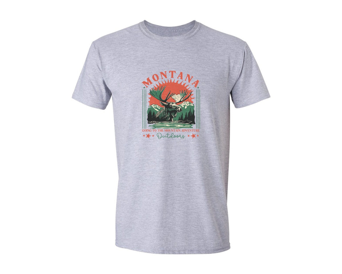 brand:Generic|color:Sports Grey / Athletic Heather|Summer Hiking Montana Mountain Trip Graphic T-Shirt