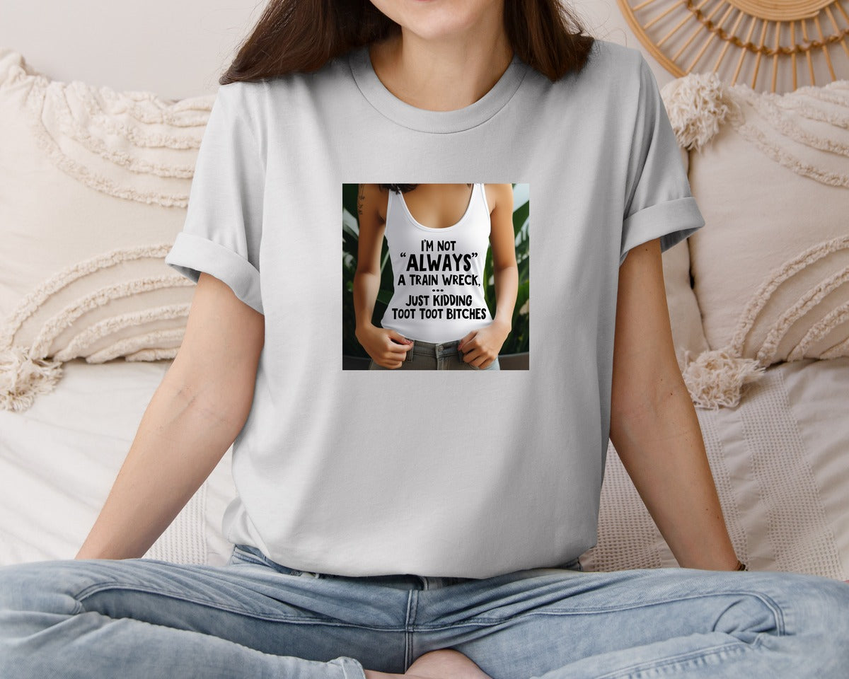 brand:Bella Canvas|color:Sports Grey / Athletic Heather|Adult Humor Quote Train Wreck Graphic T-Shirt