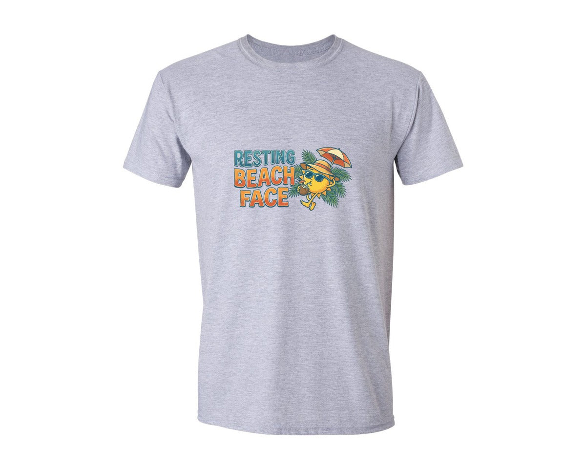 brand:Generic|color:Sports Grey / Athletic Heather|Resting Beach Face 26 Graphic T-Shirt