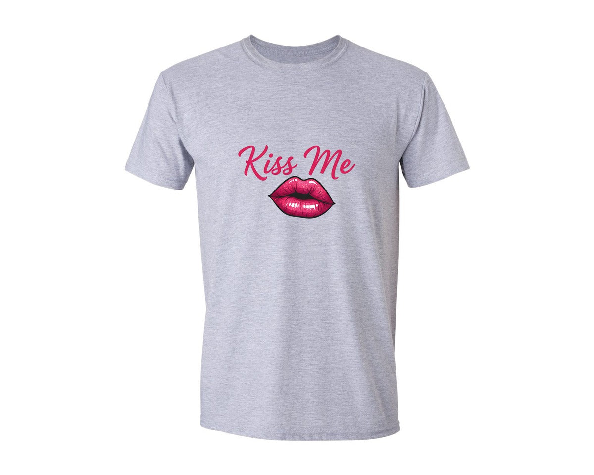 brand:Generic|color:Sports Grey / Athletic Heather|Kiss Me Pngvalentine Day Pink Lipheart Graphic T-Shirt