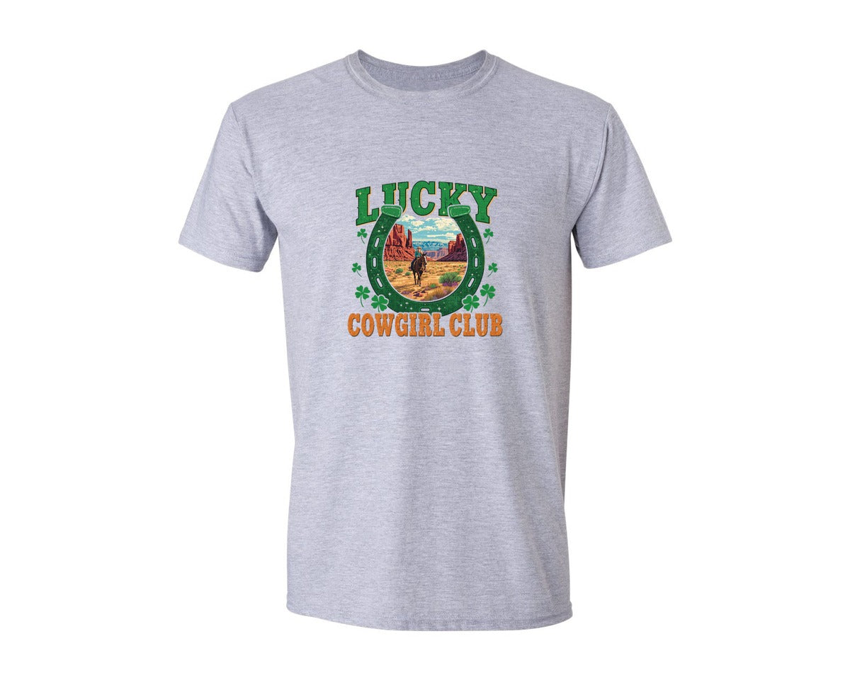 brand:Generic|color:Sports Grey / Athletic Heather|Lucky Cowgirl Club St Patricks Day Graphic T-Shirt