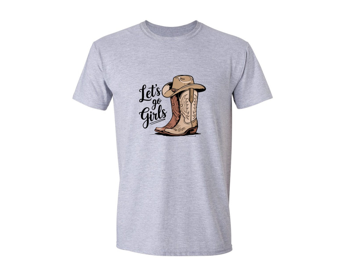 brand:Generic|color:Sports Grey / Athletic Heather|Lets Go Girls Cowboy Boots And Ha Graphic T-Shirt