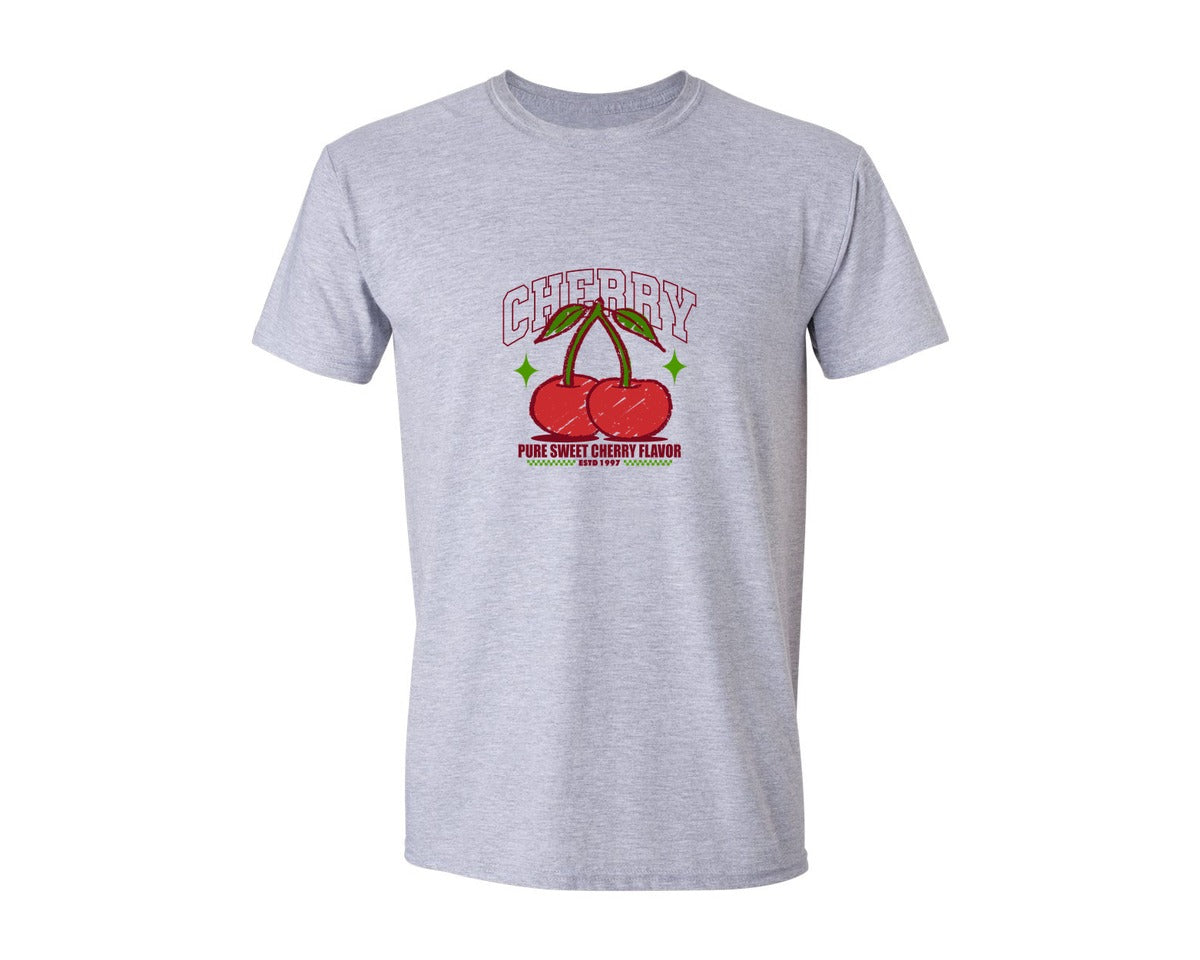 brand:Generic|color:Sports Grey / Athletic Heather|Cherry Illustration Vintage Print Design Graphic T-Shirt