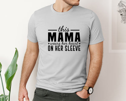 brand:Bella Canvas|color:Sports Grey / Athletic Heather|This Mama Wears Her Heart On Her Sleeve 77 Graphic T-Shirt