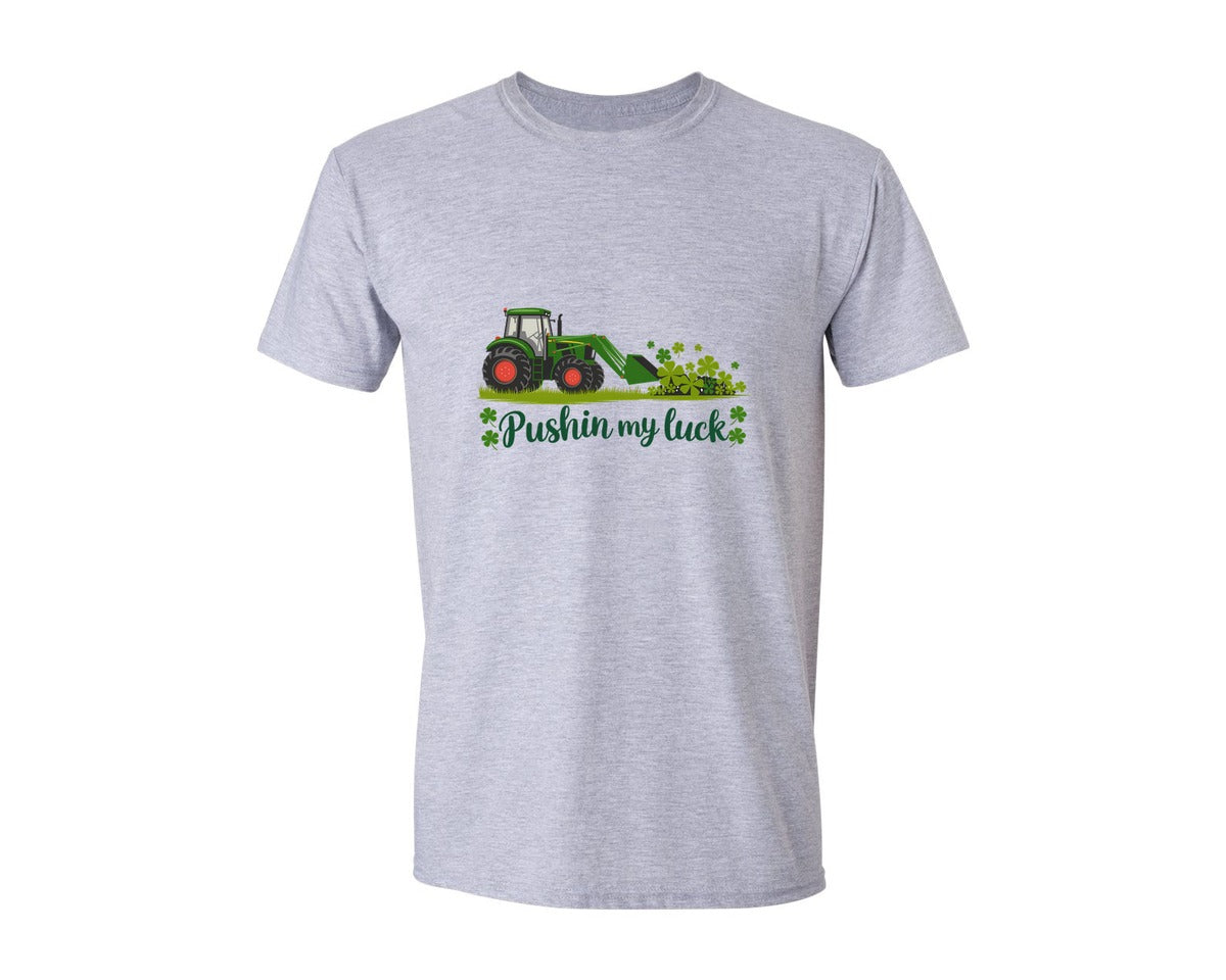 brand:Generic|color:Sports Grey / Athletic Heather|Pushin My Luck St Patricks Day 3 Graphic T-Shirt