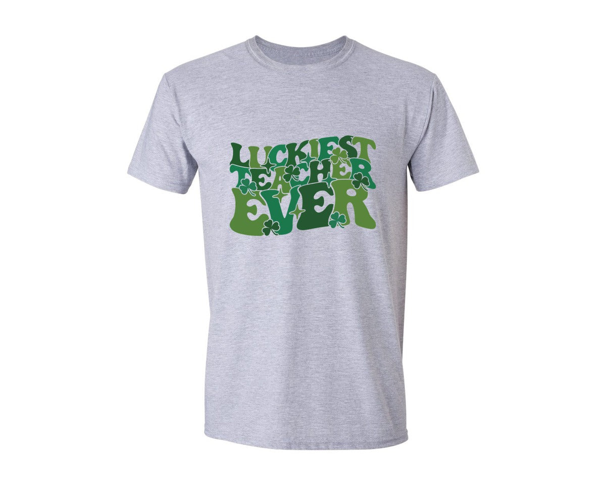brand:Generic|color:Sports Grey / Athletic Heather|Retro Lucky Teacher St Patricks Day Graphic T-Shirt