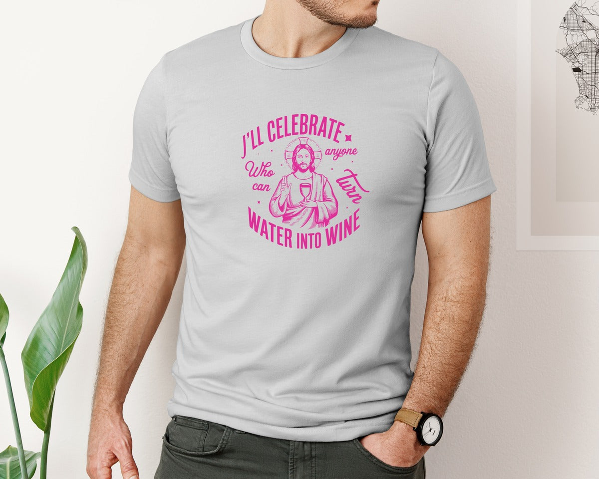 brand:Bella Canvas|color:Sports Grey / Athletic Heather|Jesus Water Into Wine Design Graphic T-Shirt