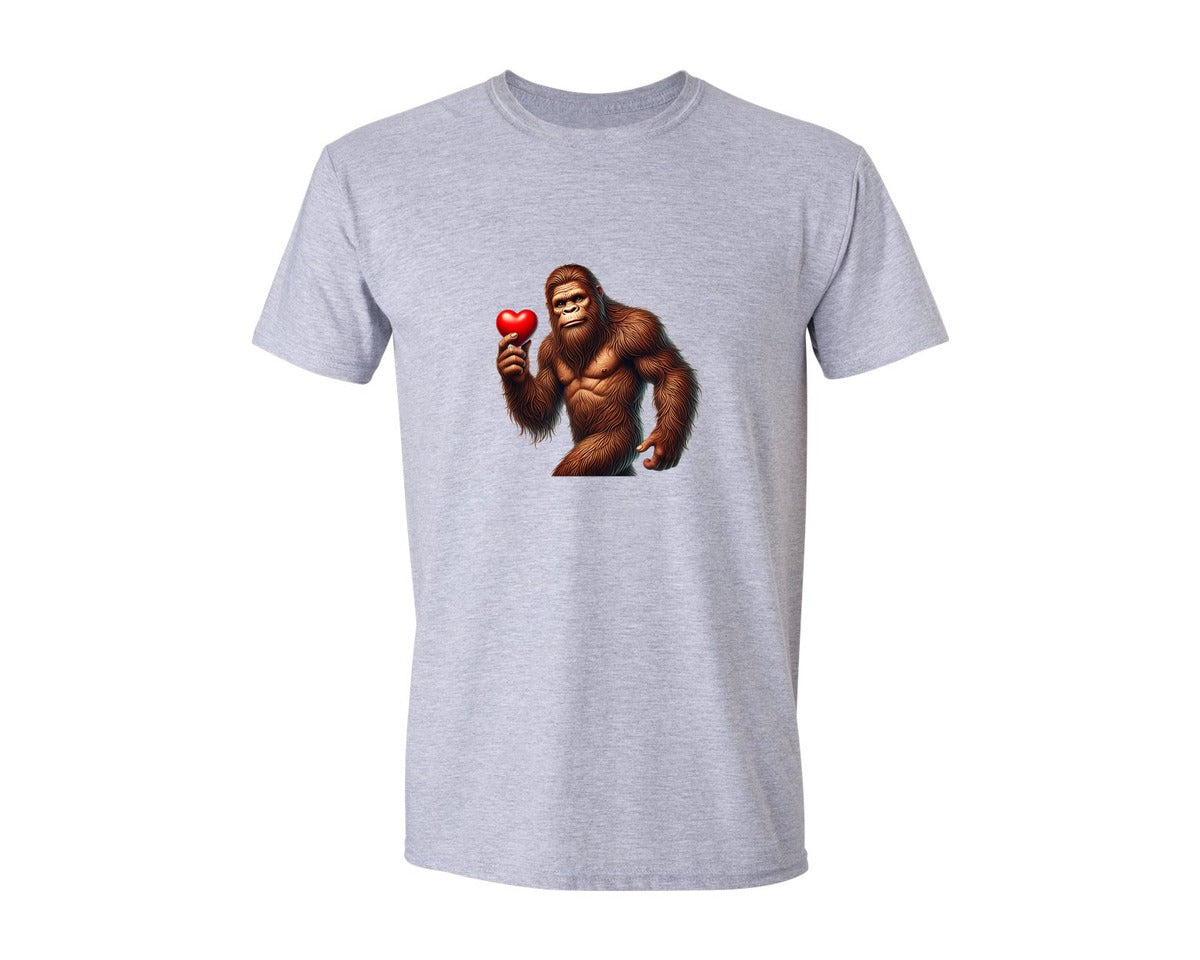 brand:Generic|color:Sports Grey / Athletic Heather|Bigfoot Valentines Day Heart Graphic T-Shirt