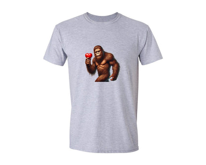 brand:Generic|color:Sports Grey / Athletic Heather|Bigfoot Valentines Day Heart Graphic T-Shirt