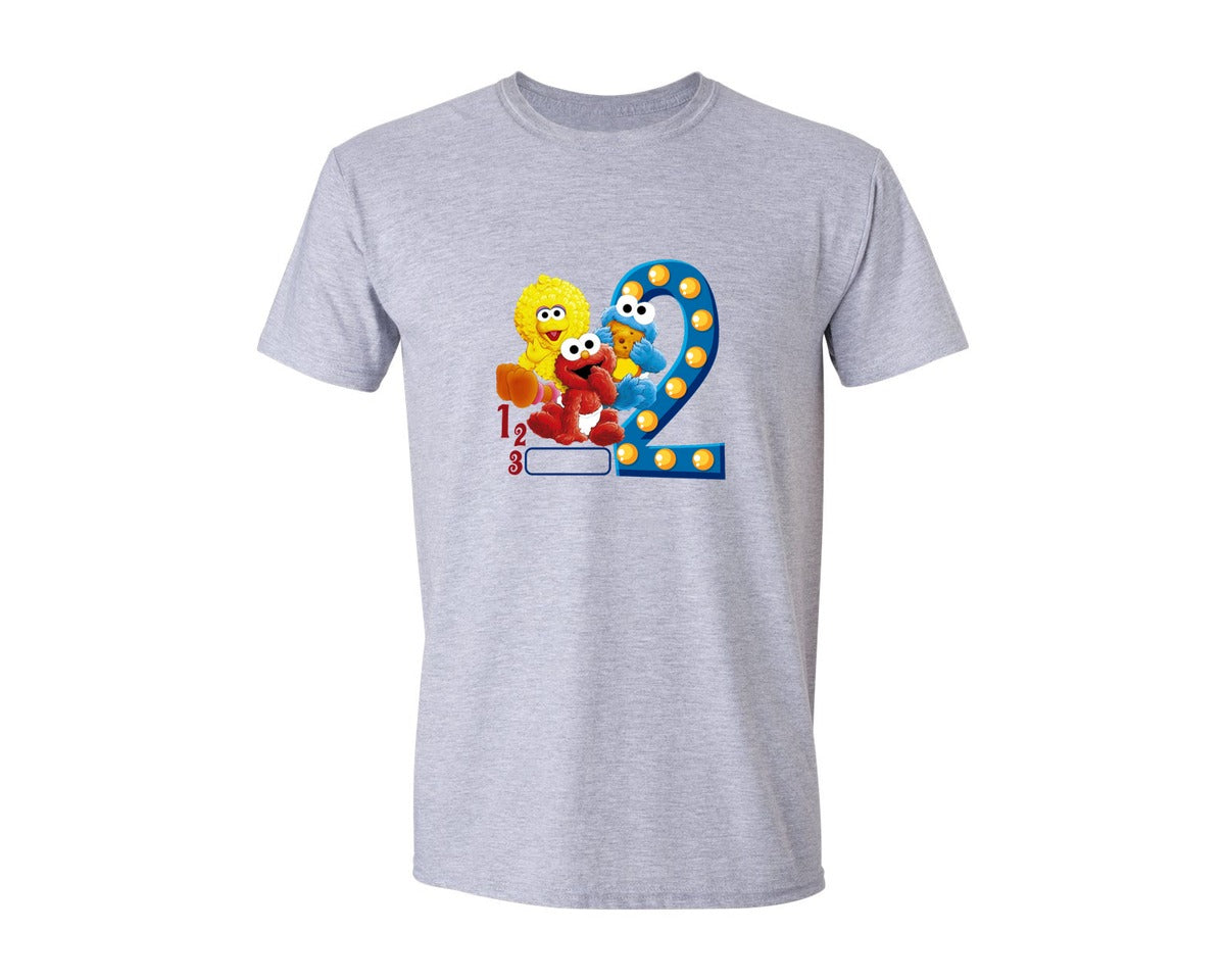 brand:Generic|color:Sports Grey / Athletic Heather|Sesame Street 2Nd Birthday T Shirt Graphic T-Shirt