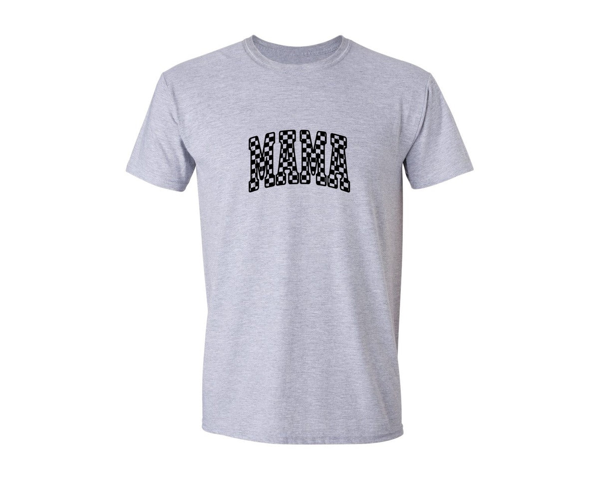 brand:Generic|color:Sports Grey / Athletic Heather|Retro Checkered Mama Graphic T-Shirt
