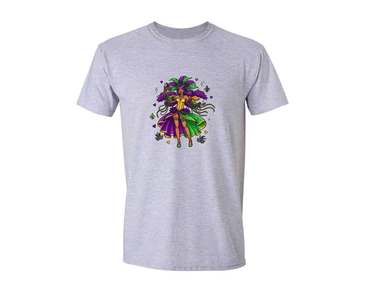 brand:Generic|color:Sports Grey / Athletic Heather|Cute Mardi Gras Girl Graphic T-Shirt