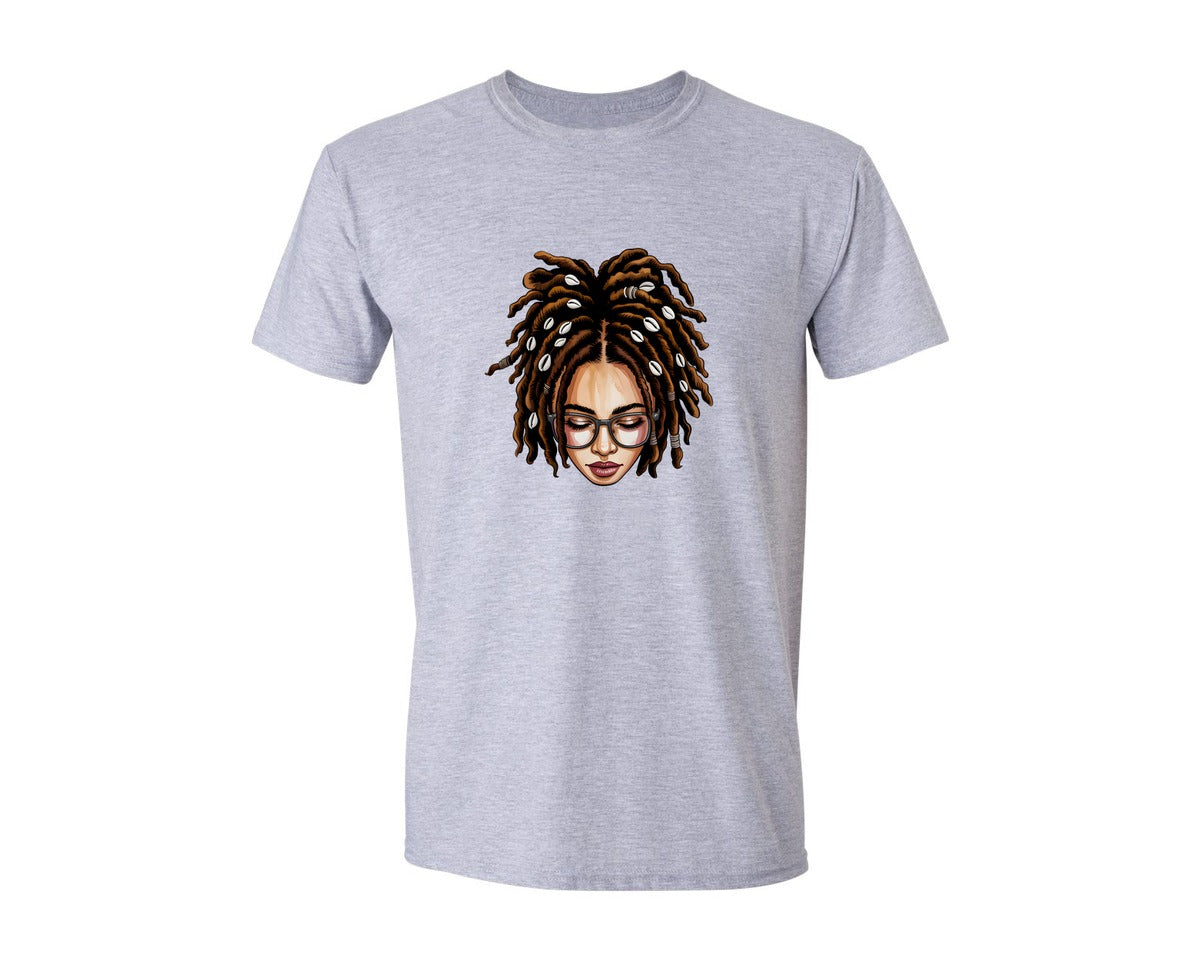 brand:Generic|color:Sports Grey / Athletic Heather|Afro Locs Messy Bun Graphic T-Shirt