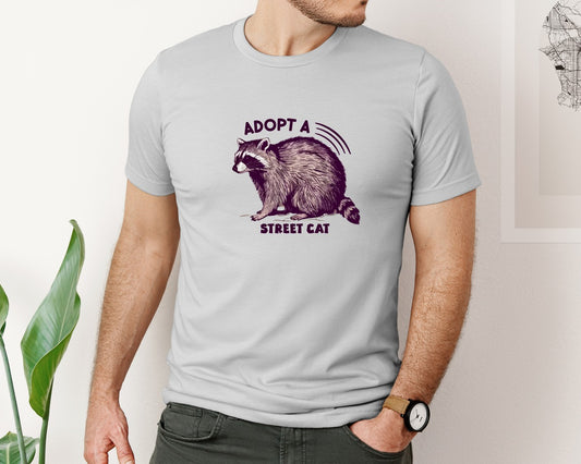 Adopt A Local Street Cats Funny Raccoon Graphic T-Shirt