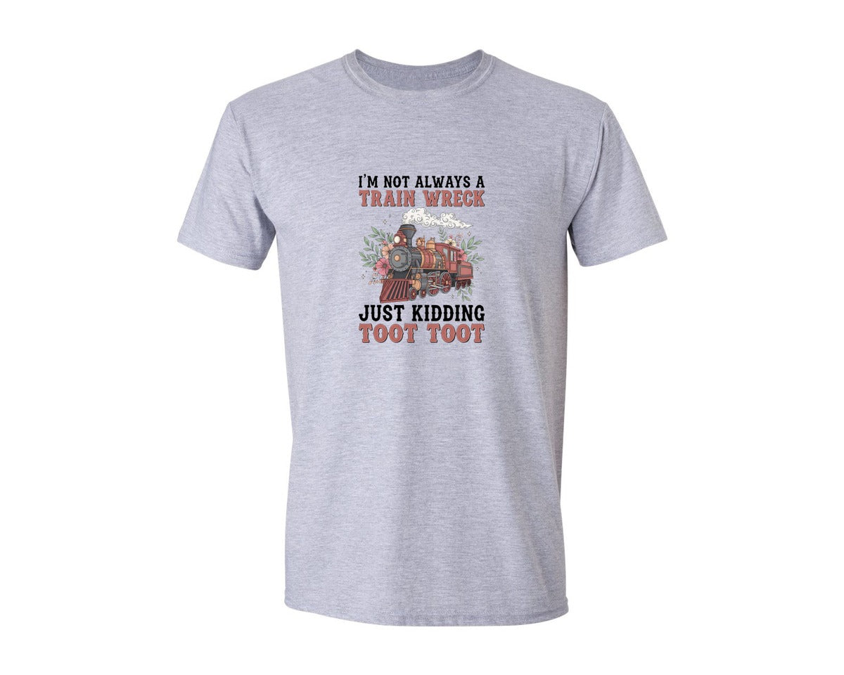 brand:Generic|color:Sports Grey / Athletic Heather|Funny Toot Toot Train Graphic T-Shirt