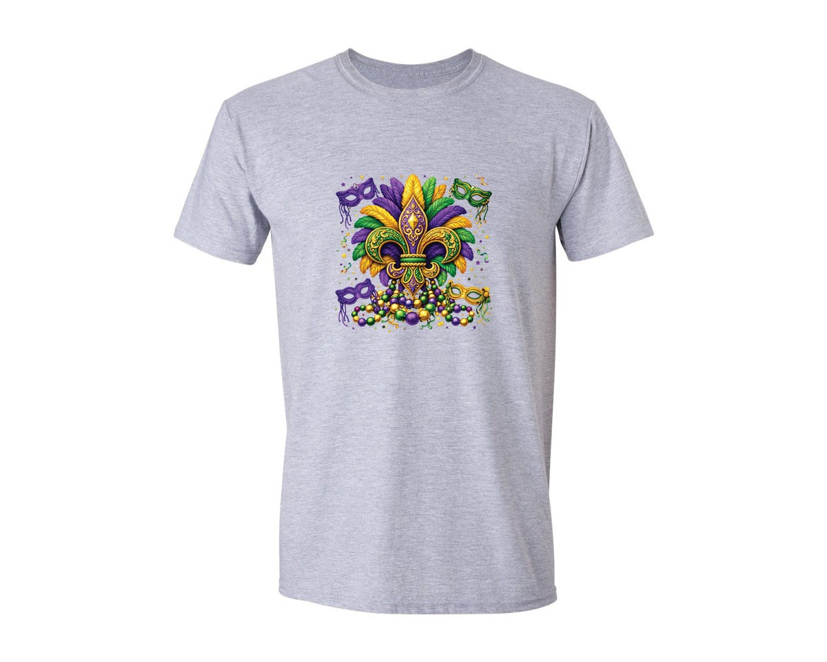 brand:Generic|color:Sports Grey / Athletic Heather|Mardi Gras Fleur De Lis Yarn 2 Graphic T-Shirt