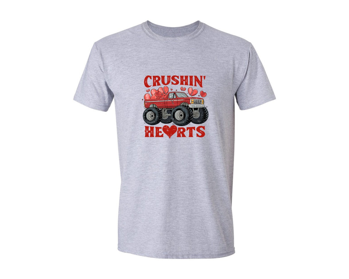 brand:Generic|color:Sports Grey / Athletic Heather|Boy Valentine Monster Truck Graphic T-Shirt