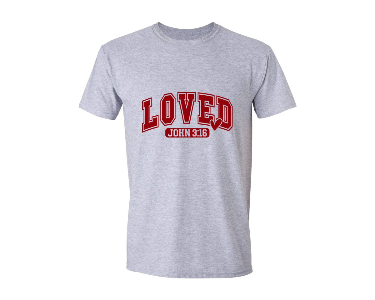 brand:Generic|color:Sports Grey / Athletic Heather|Loved Christian Valentines Graphic T-Shirt