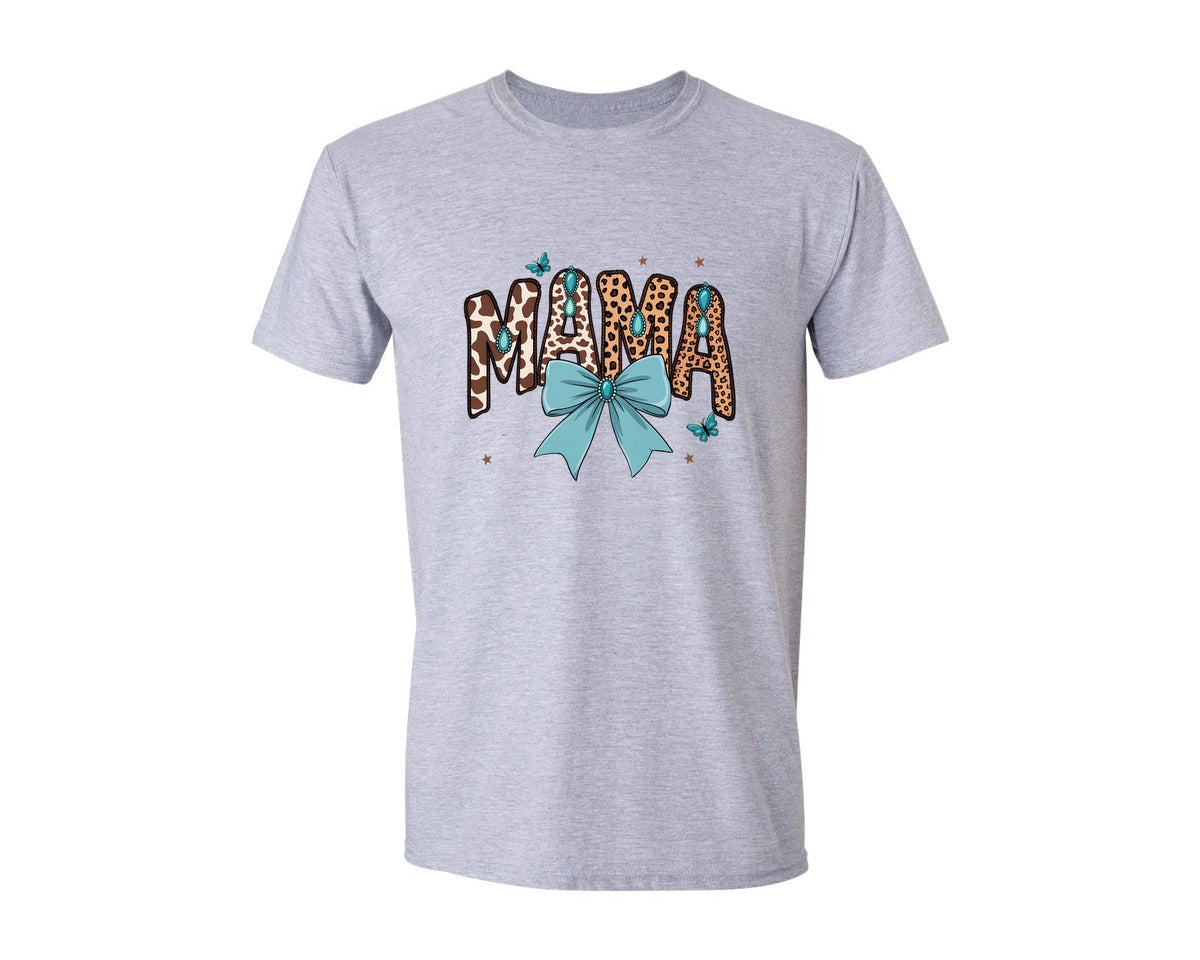 brand:Generic|color:Sports Grey / Athletic Heather|Western Leopard Mama With Bow 5 Graphic T-Shirt
