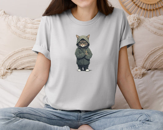 Cool Cat In Hoodie Cartoon Artwork Graphic T-Shirt