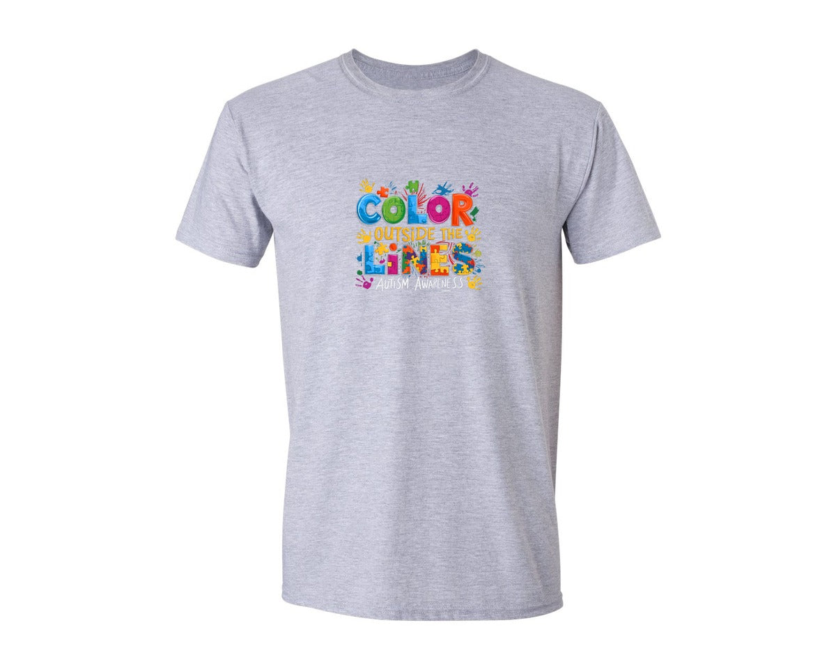 brand:Generic|color:Sports Grey / Athletic Heather|Color Outside The Lines Autism Awareness Graphic T-Shirt