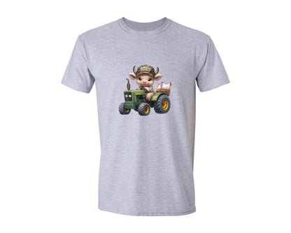 brand:Generic|color:Sports Grey / Athletic Heather|Farm Boy Cow Cute Tractor Art Graphic T-Shirt
