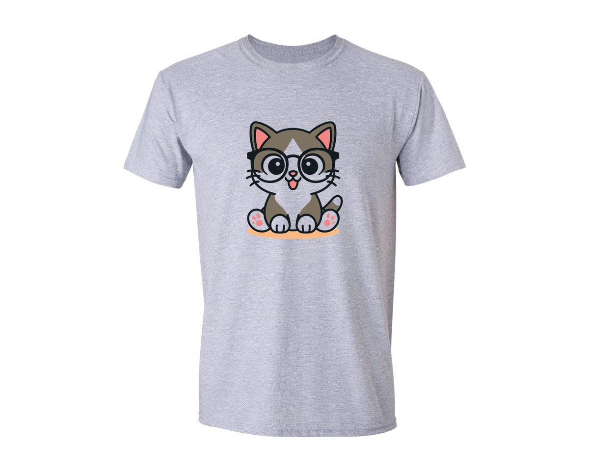 brand:Generic|color:Sports Grey / Athletic Heather|Cute Cat With Glasses Design Graphic T-Shirt