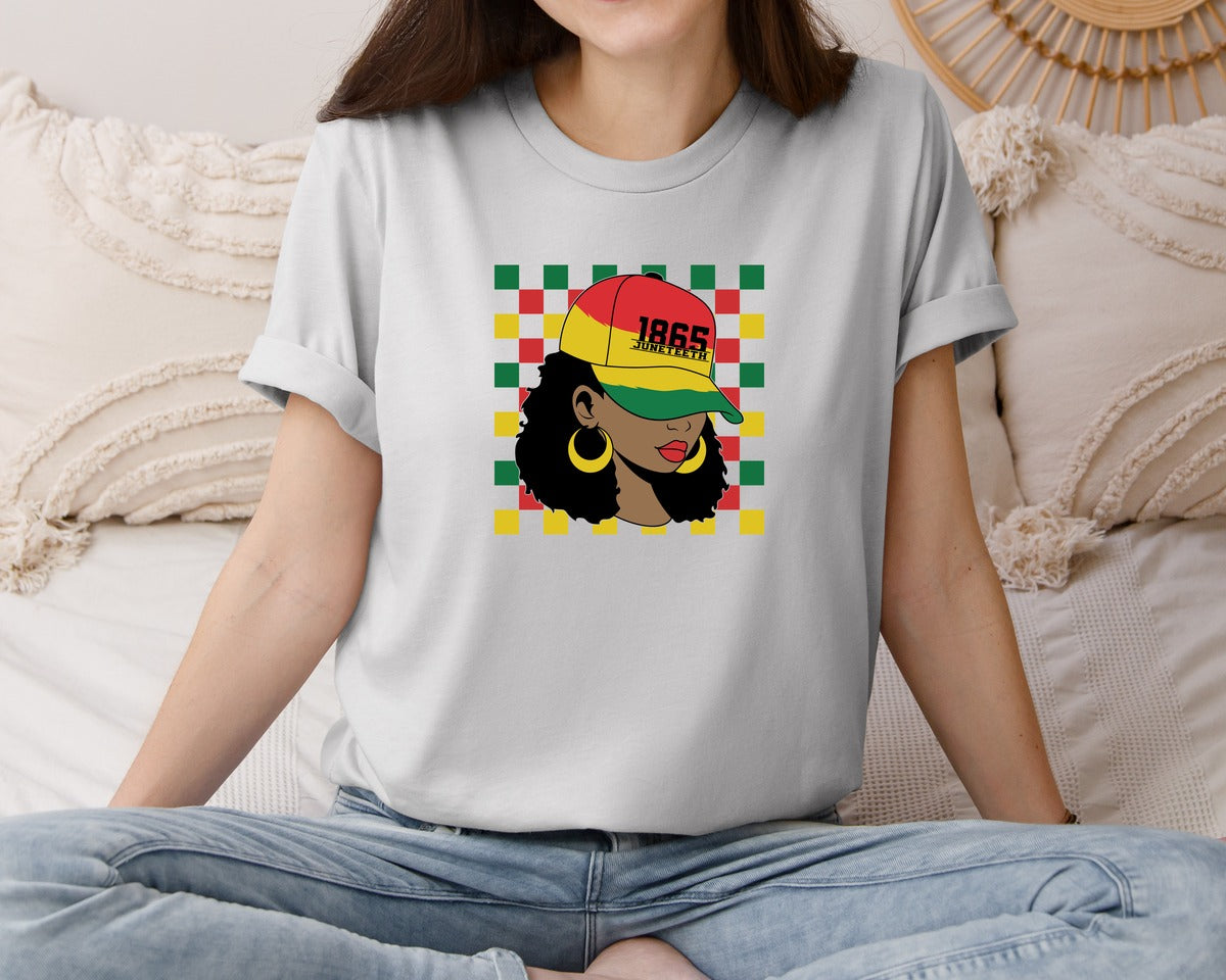 brand:Bella Canvas|color:Sports Grey / Athletic Heather|Juneteenth 1865 Afro Woman Freedom Graphic T-Shirt