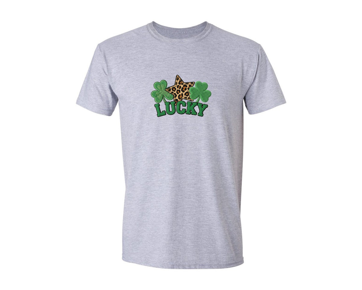 brand:Generic|color:Sports Grey / Athletic Heather|Cozy Lucky Yarn Knitted Style Graphic T-Shirt