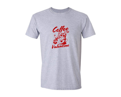 brand:Generic|color:Sports Grey / Athletic Heather|Funny Valentines Day Cat Coffee Graphic T-Shirt