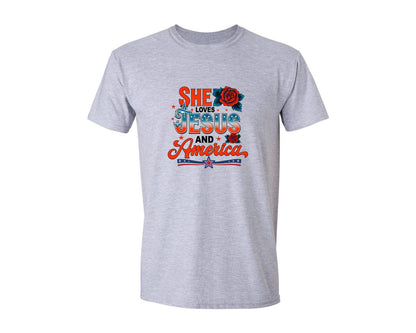 brand:Generic|color:Sports Grey / Athletic Heather|She Loves Jesus And America Floral Graphic T-Shirt