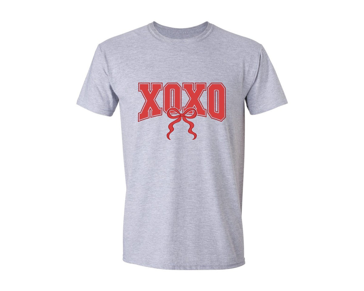 brand:Generic|color:Sports Grey / Athletic Heather|Coquette Valentine Xoxo Love Bow Graphic T-Shirt