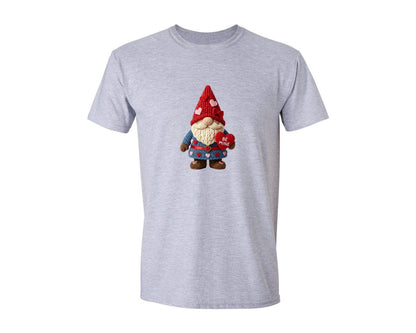 brand:Generic|color:Sports Grey / Athletic Heather|Faux Yarn Knitted Valentine Gnome Graphic T-Shirt