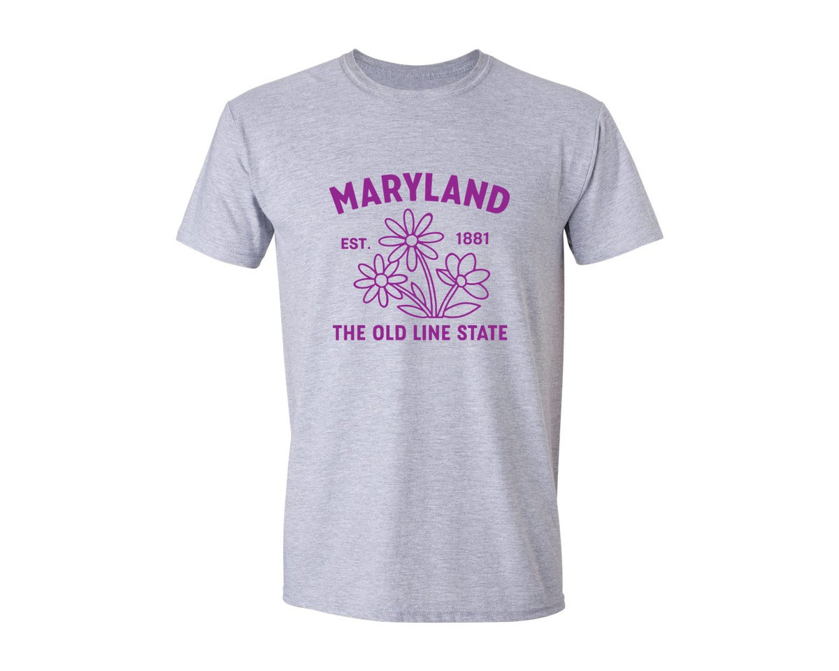 brand:Generic|color:Sports Grey / Athletic Heather|Maryland Usa State Flower Graphic T-Shirt