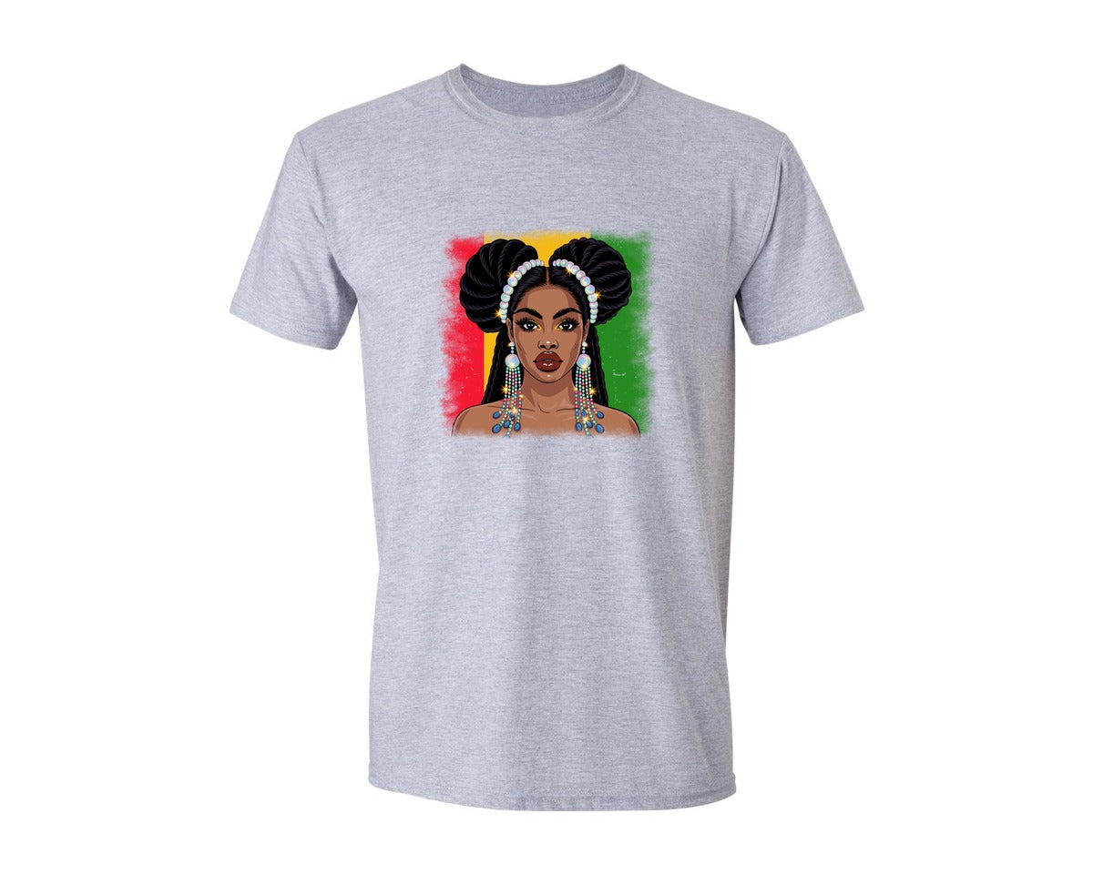 brand:Generic|color:Sports Grey / Athletic Heather|Afro Beauty Queen Black Culture Glam Graphic T-Shirt