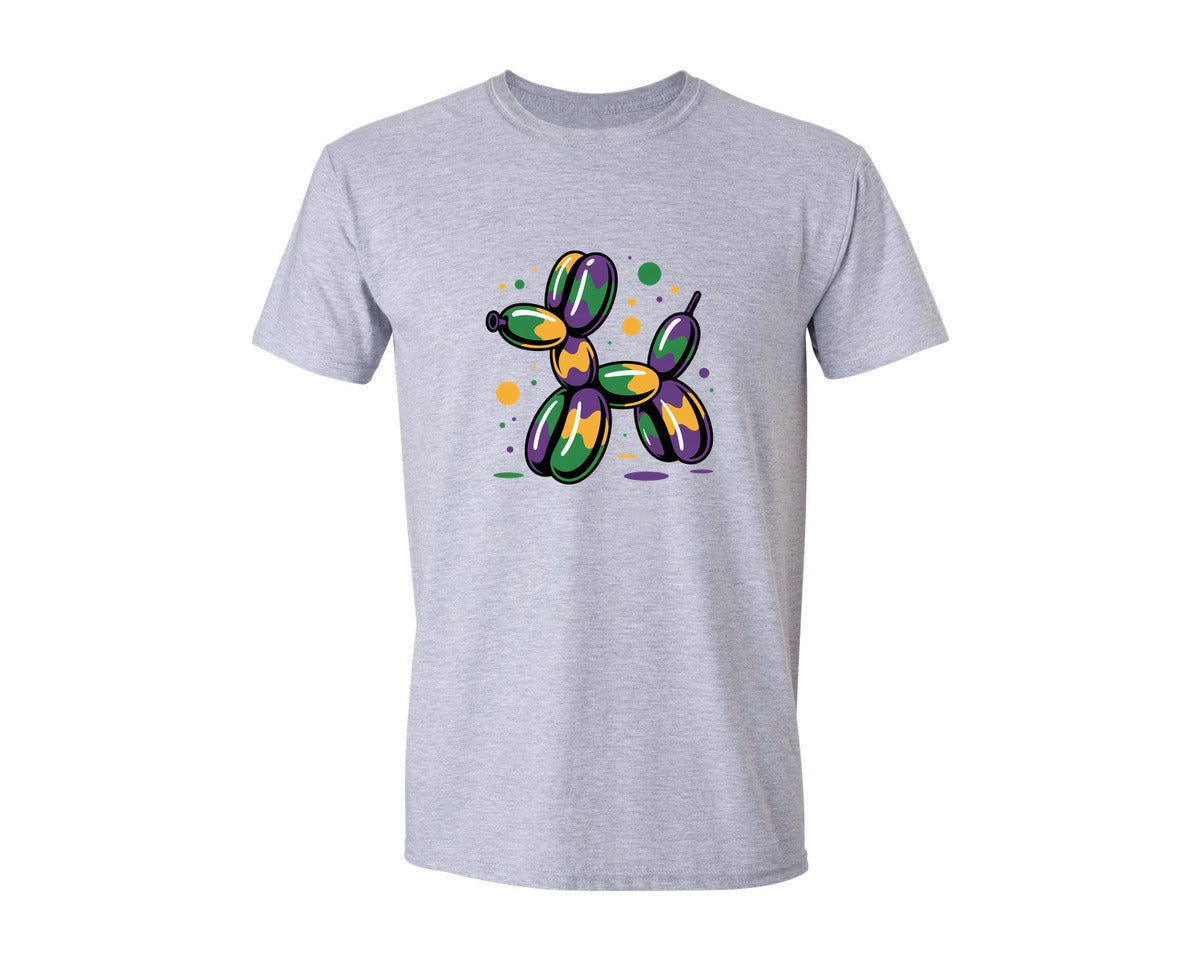 brand:Generic|color:Sports Grey / Athletic Heather|Mardi Gras Balloon Dog Brushstroke Graphic T-Shirt