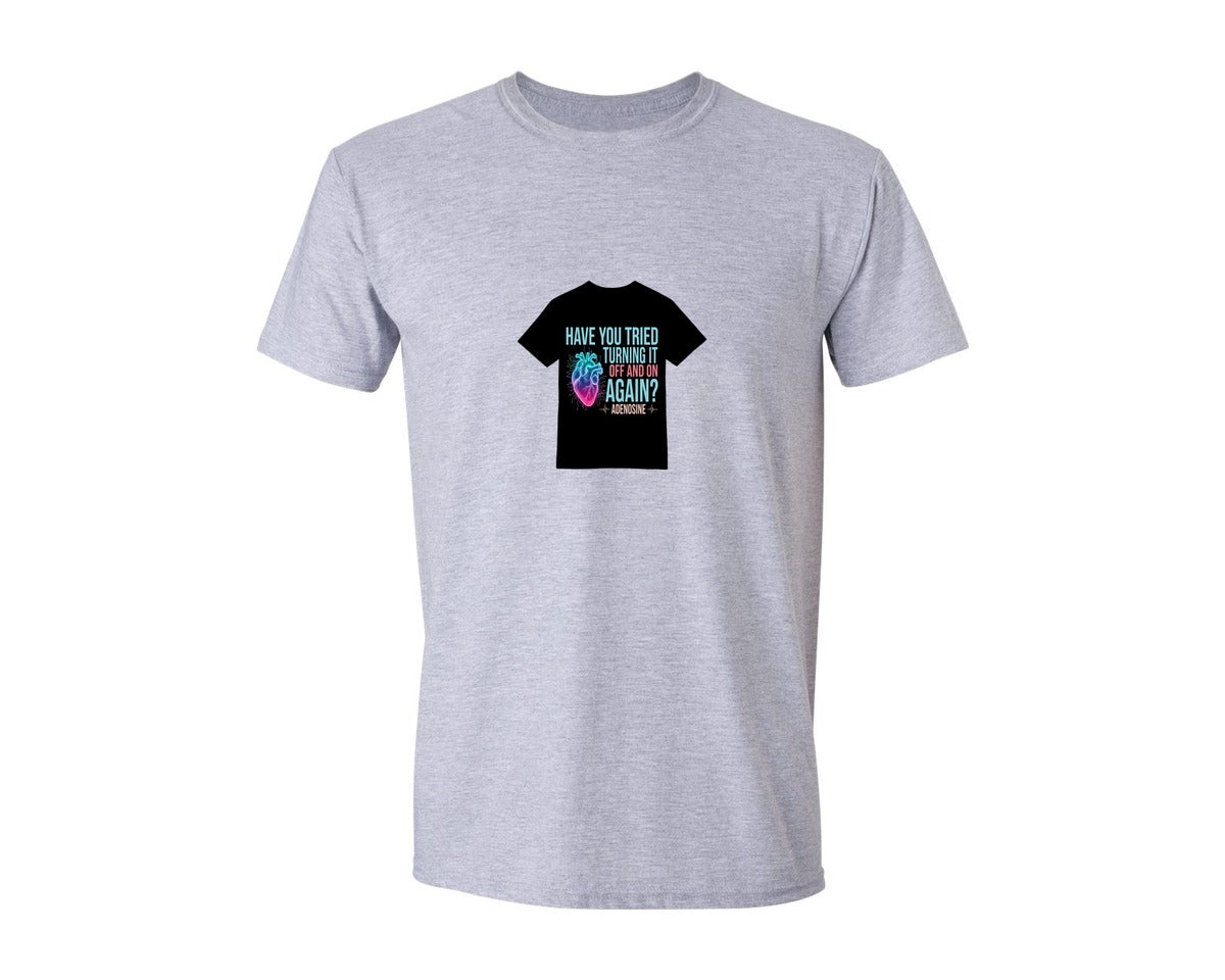 brand:Generic|color:Sports Grey / Athletic Heather|Turning Heart Off On Adenosine T Shirt Graphic T-Shirt