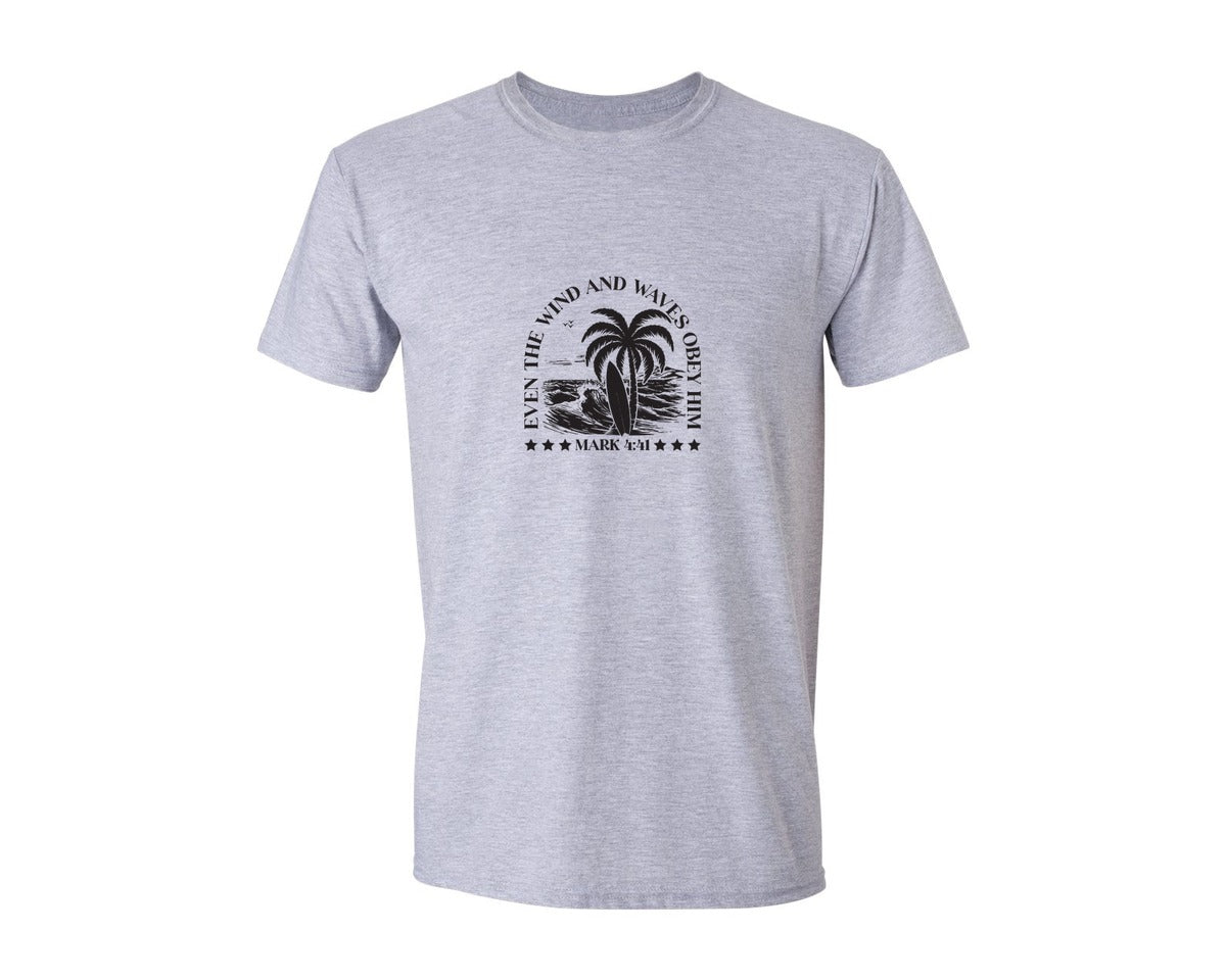 brand:Generic|color:Sports Grey / Athletic Heather|Wind And Waves Obey Him Mark 441 Graphic T-Shirt