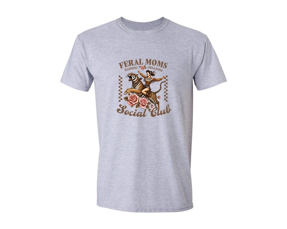 brand:Generic|color:Sports Grey / Athletic Heather|Funny Mothers Day Feral Moms Social Club Graphic T-Shirt