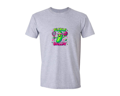 brand:Generic|color:Sports Grey / Athletic Heather|Cute Pickle Monster Playing Sports Graphic T-Shirt