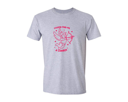 brand:Generic|color:Sports Grey / Athletic Heather|Cupid Find Me A Cowboy Funny Valentine Graphic T-Shirt