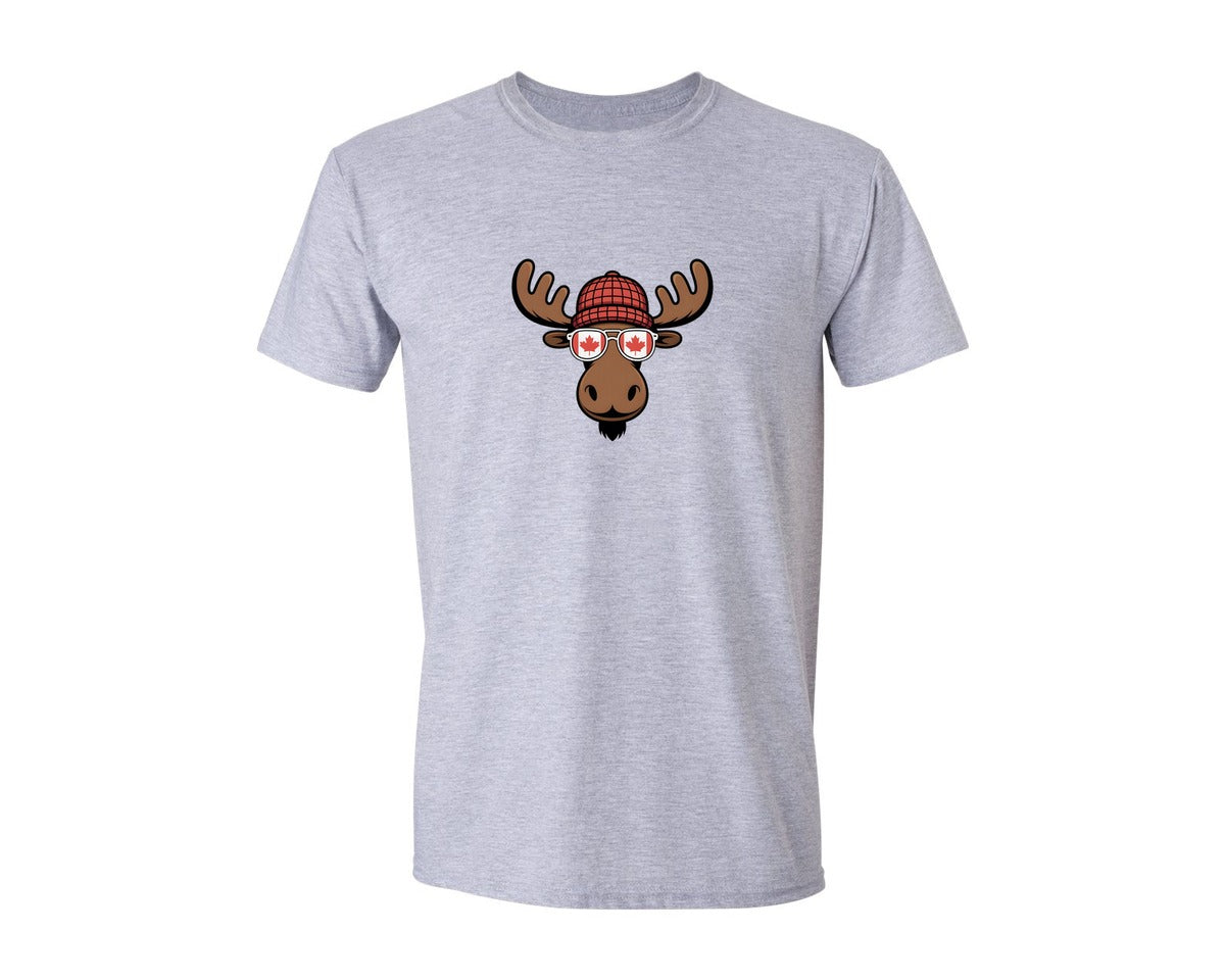 brand:Generic|color:Sports Grey / Athletic Heather|Canadian Moose Maple Leaf Flag Sunglas Graphic T-Shirt
