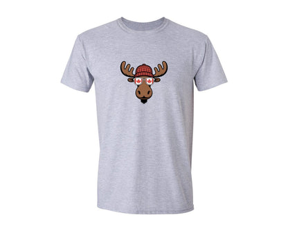 brand:Generic|color:Sports Grey / Athletic Heather|Canadian Moose Maple Leaf Flag Sunglas Graphic T-Shirt
