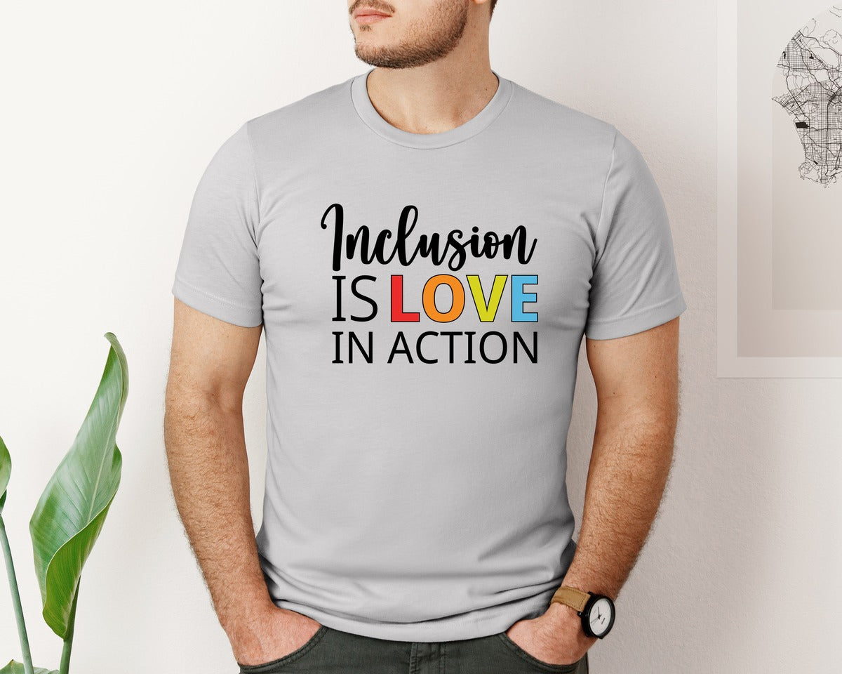 brand:Bella Canvas|color:Sports Grey / Athletic Heather|Inclusion Is Love In Action T Shirt Graphic T-Shirt