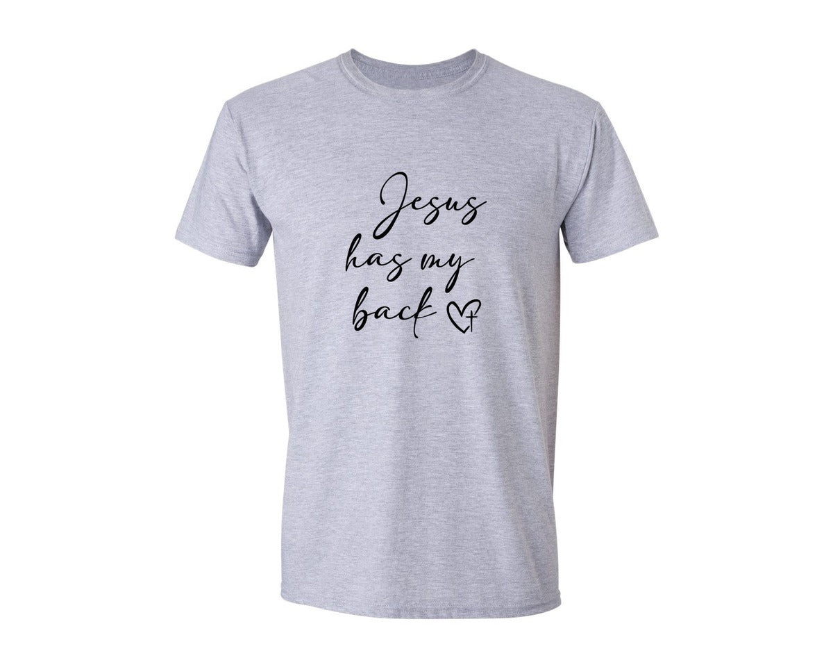 brand:Generic|color:Sports Grey / Athletic Heather|Jesus Has My Back Front And Back Svgpng Graphic T-Shirt
