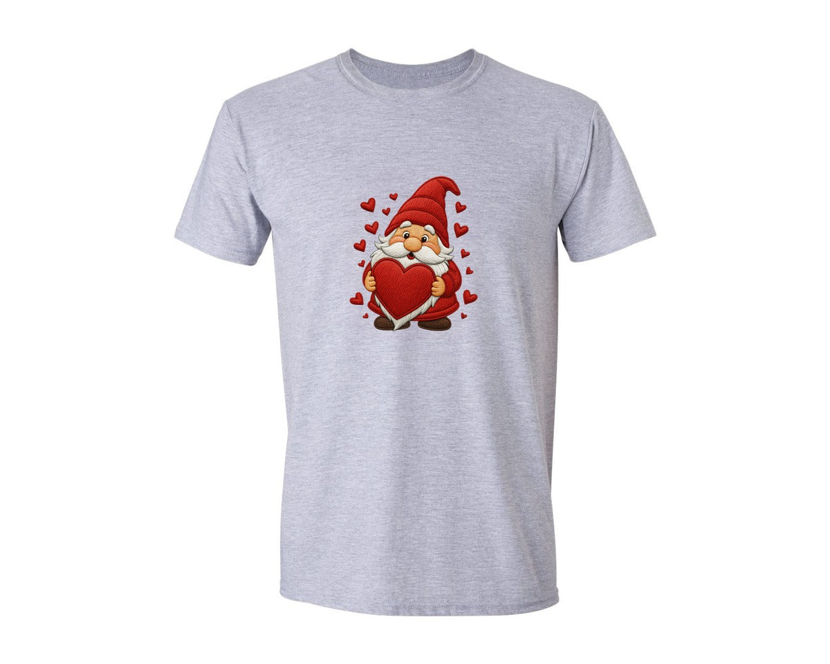 brand:Generic|color:Sports Grey / Athletic Heather|Valentine Gnome Embroidery Style 2 Graphic T-Shirt