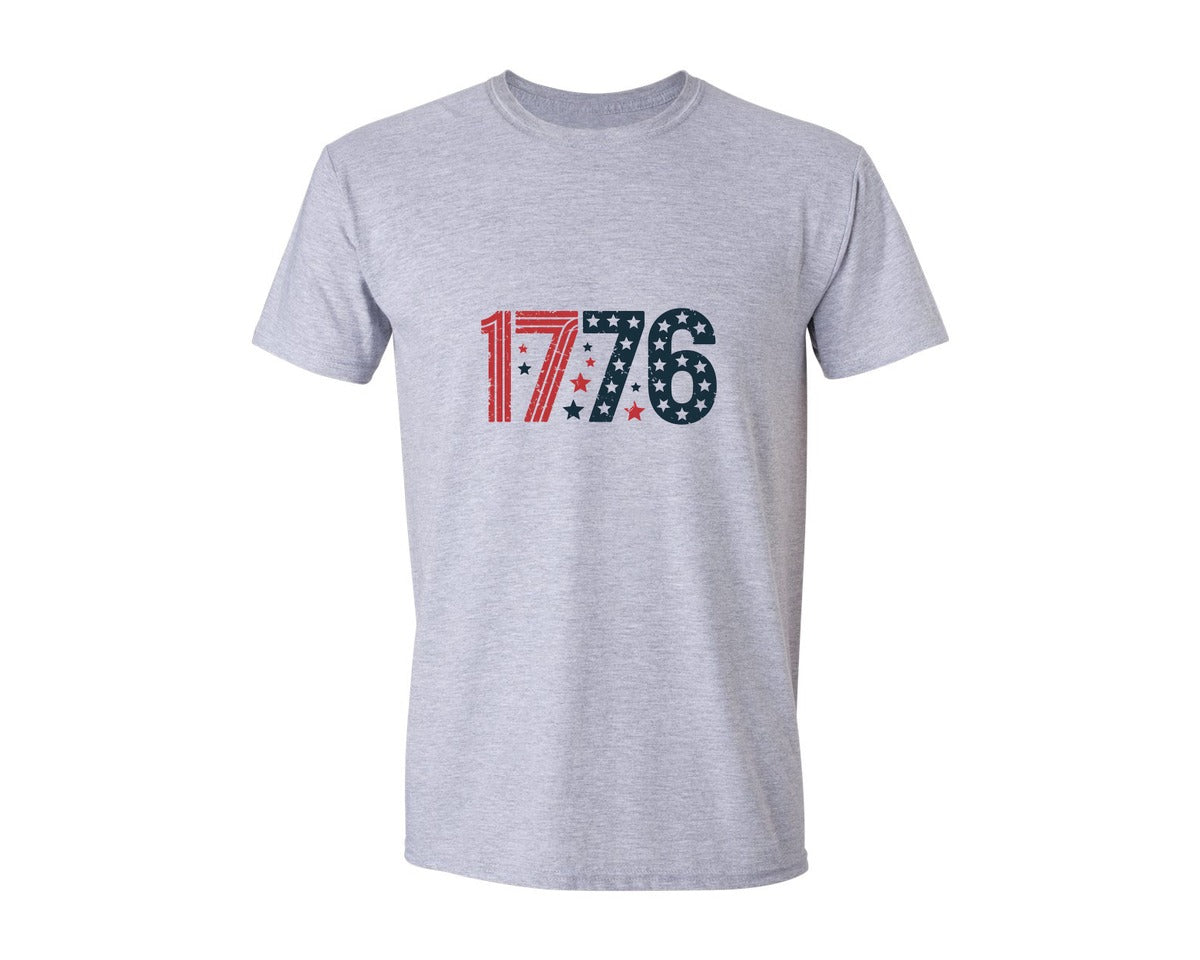 brand:Generic|color:Sports Grey / Athletic Heather|1776 Patriotic Distressed Edge Graphic T-Shirt