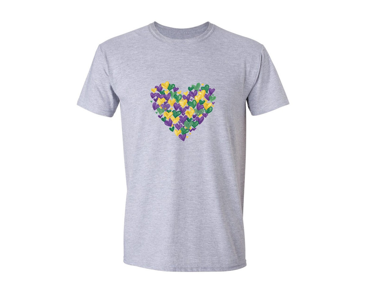 brand:Generic|color:Sports Grey / Athletic Heather|Mardi Gras Heart Painted Carnival Graphic T-Shirt
